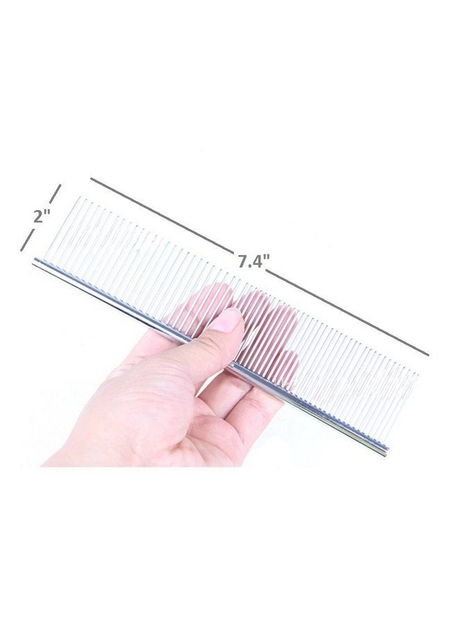 زيتوب مشط Zittop للكلاب وفرشاة العناية بالحيوانات الأليفة للقطط والجراء والكلاب السلوقية ذات الفراء المتوسط / الخشن، أمشاط إزالة التشابك سهلة الإمساك بأسنان مستديرة من الفولاذ المقاوم للصدأ متباعدة بشكل مختلف - فضي - Image 1