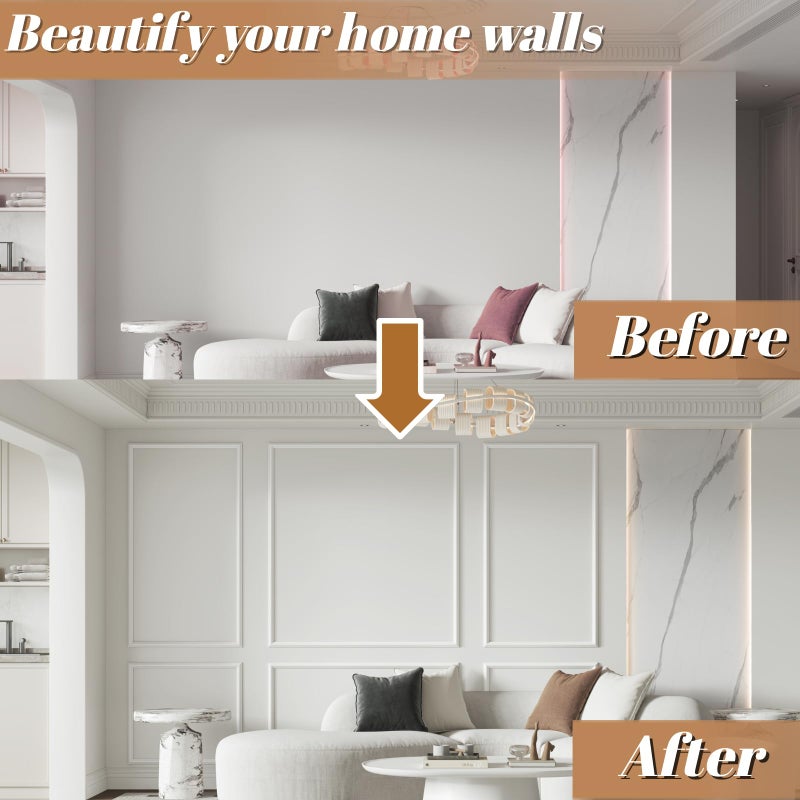 Abyssaly Accent Peel and Stick Wall Molding Kit - White Frame Premade Moulding Panel - Self Adhesive Board and Batten wall Panel kit - Ready to Assemble Art Decorative Arch wall Molding (50"x40"x20") - Image 3