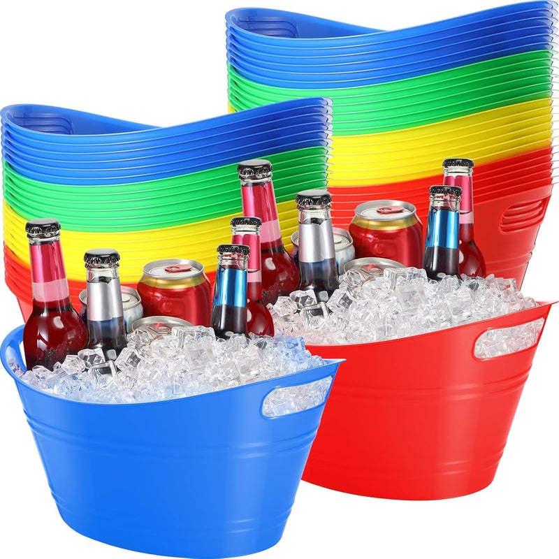 Norme 24 Pcs Oval Storage Tub with Handles 4.5L Plastic Ice Bucket, Wine, Beer, Champagne Drink Cooler for Parties, Beverage Storage Basket(Colorful) - Image 1