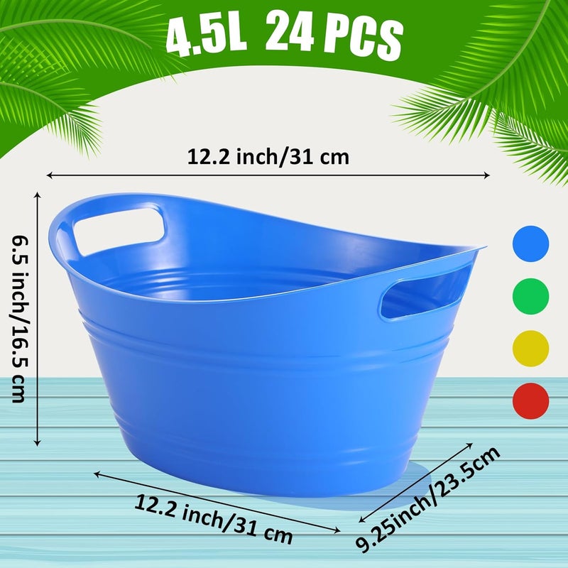 Norme 24 Pcs Oval Storage Tub with Handles 4.5L Plastic Ice Bucket, Wine, Beer, Champagne Drink Cooler for Parties, Beverage Storage Basket(Colorful) - Image 5