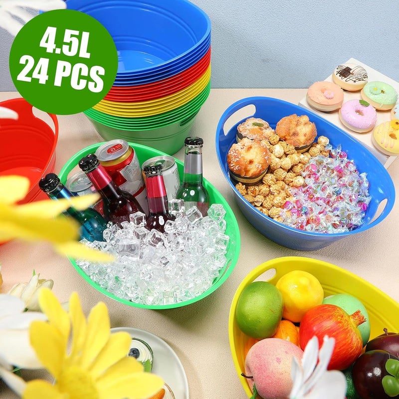 Norme 24 Pcs Oval Storage Tub with Handles 4.5L Plastic Ice Bucket, Wine, Beer, Champagne Drink Cooler for Parties, Beverage Storage Basket(Colorful) - Image 3