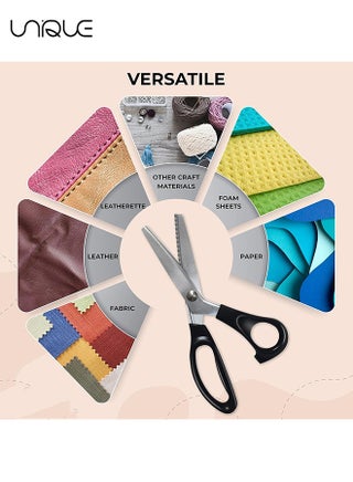 Pinking Shears for Dressmaking, Professional Stainless Steel Tailor Scissors for Felt Paper Fabric Cutting/Sewing, Handled Zig Zag, Children Adults Art and Craft - view 3