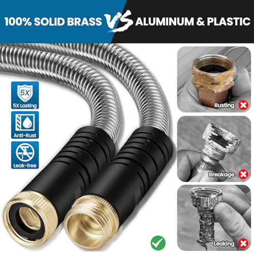 Tocebe Metal Garden Hose 50FT, Stainless Steel Water Hose with 10 Function Nozzle, Solid Brass Fittings, Lightweight, Kink-Free & Dog Chew Proof for Lawn, Yard, RV, Car Wash, 550PSI - Image 5