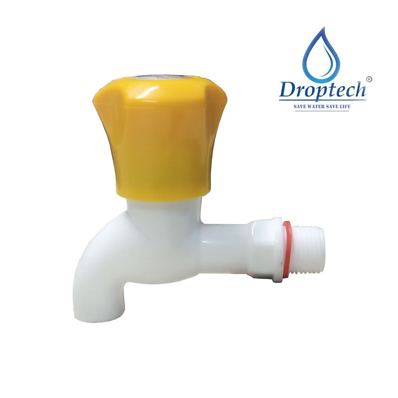 Droptech White PVC Plastic Bib CockWater Taps for Kitchen Bathroom Wash Basins Set of 10 12 15 mm Type PVC Taps Faucet for Hot and Cold Water Cobra Yellow - Image 3