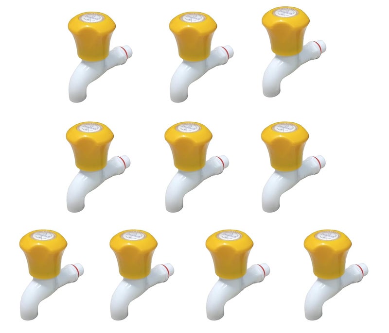 Droptech White PVC Plastic Bib CockWater Taps for Kitchen Bathroom Wash Basins Set of 10 12 15 mm Type PVC Taps Faucet for Hot and Cold Water Cobra Yellow - Image 1