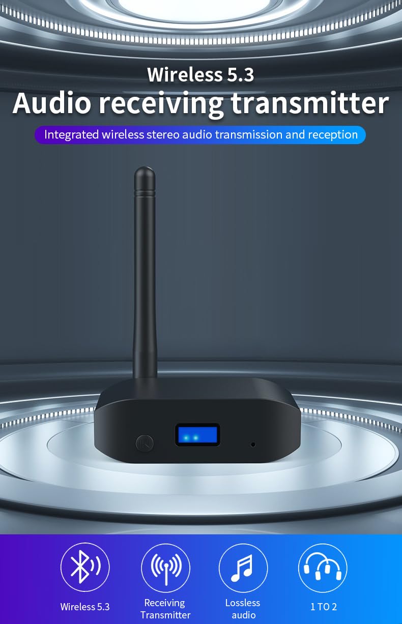 HAOQUOOU Bluetooth 5.3 Receiver for Home Stereo Adapter for HiFi Music Streaming, Wired Speakers,with AUX 3.5mm/USB-C Data Cable, Long Range,Low Latency and HD Audio - Image 2