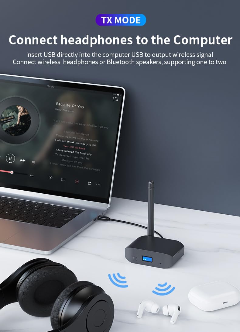 HAOQUOOU Bluetooth 5.3 Receiver for Home Stereo Adapter for HiFi Music Streaming, Wired Speakers,with AUX 3.5mm/USB-C Data Cable, Long Range,Low Latency and HD Audio - Image 5