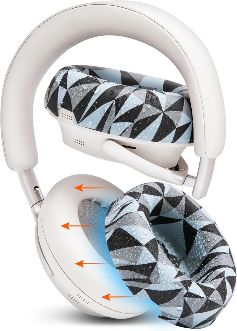WC SweatZ QC Ultra - Protective Earpad Covers for Bose QuietComfort Ultra by Wicked Cushions | Sweatproof & Easily Washable | Does not fit any other Bose Headphones | Geo Grey - Image 1
