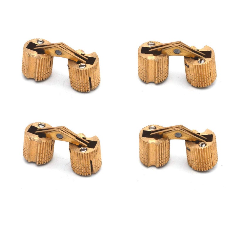 XMHF 4Pack 12mm Brass Barrel Hinges Cylindrical Hidden Cabinet Concealed Invisible Furniture Hinges Mount 180 Degree Opening Angle
