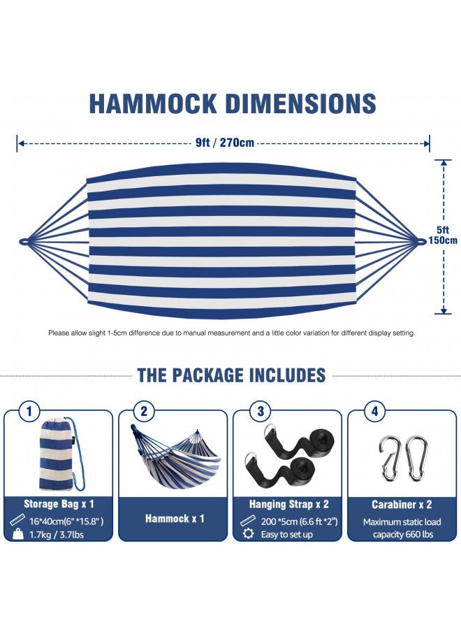 Anyoo Garden Cotton Hammock Comfortable Fabric Hammock with Tree Straps for Hanging Sturdy Hammock Up to 660lbs Portable Hammock with Travel Bag for Camping Outdoor/Indoor Patio Backyard - Image 2