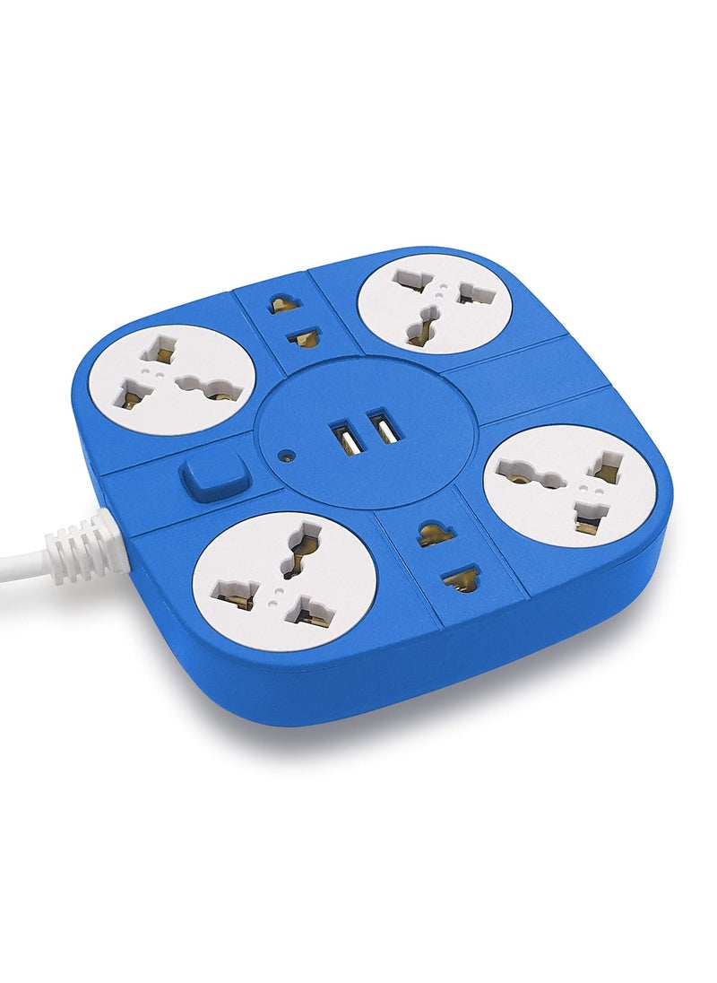 ADDMAX ADDMAX Extension Cord with USB Port10A 220V5060Hz 6 Outlet with 2 USB Port Fire Proof Smart USB Charging PortMultiProtection18 Meter Cord Multi Plug Extension Board for Home OfficeBlue  - Image 1