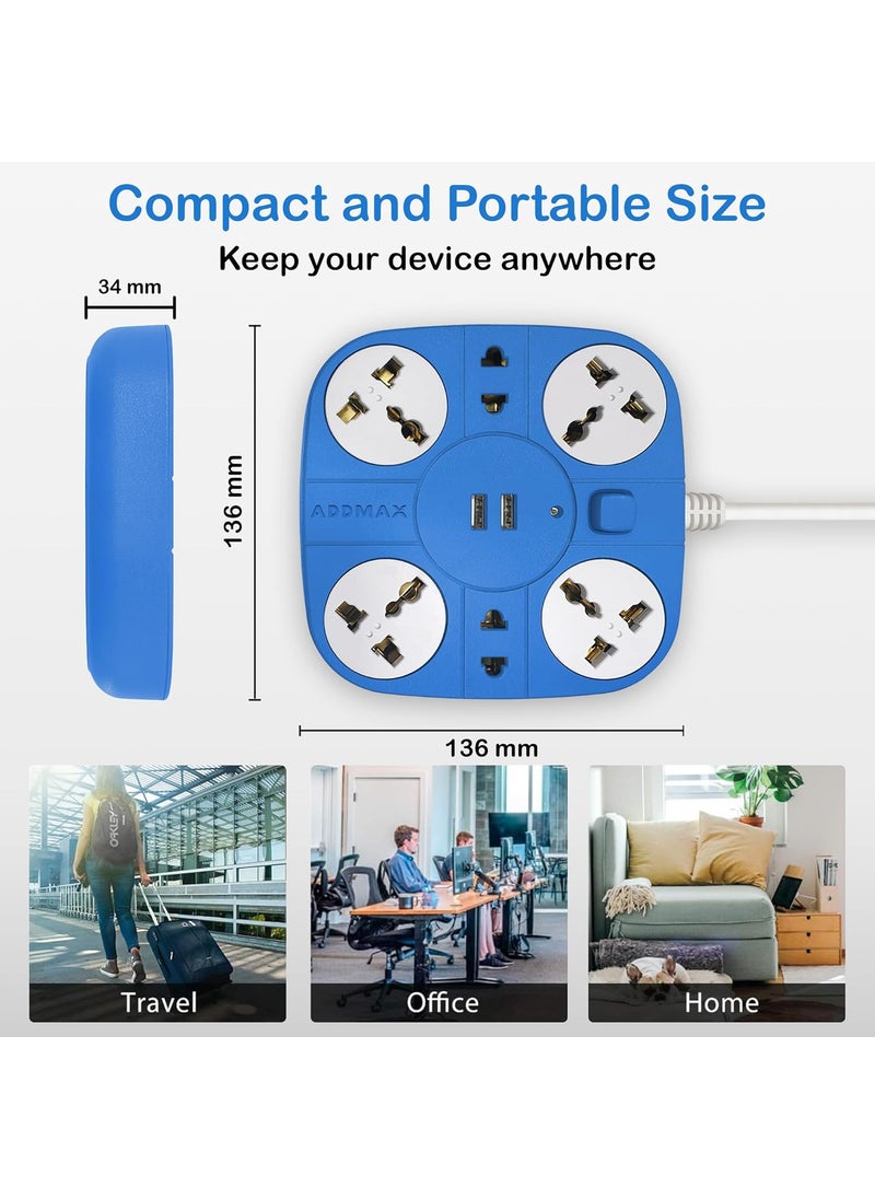 ADDMAX ADDMAX Extension Cord with USB Port10A 220V5060Hz 6 Outlet with 2 USB Port Fire Proof Smart USB Charging PortMultiProtection18 Meter Cord Multi Plug Extension Board for Home OfficeBlue  - Image 5