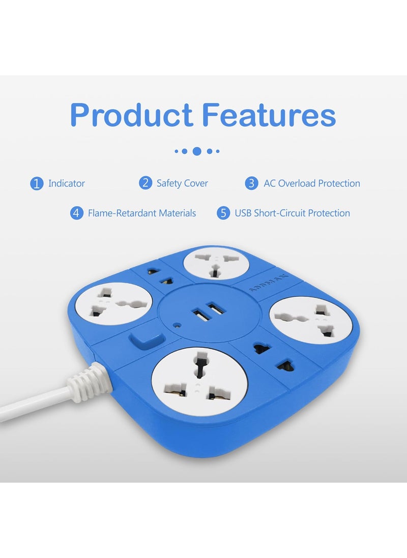 ADDMAX ADDMAX Extension Cord with USB Port10A 220V5060Hz 6 Outlet with 2 USB Port Fire Proof Smart USB Charging PortMultiProtection18 Meter Cord Multi Plug Extension Board for Home OfficeBlue  - Image 2