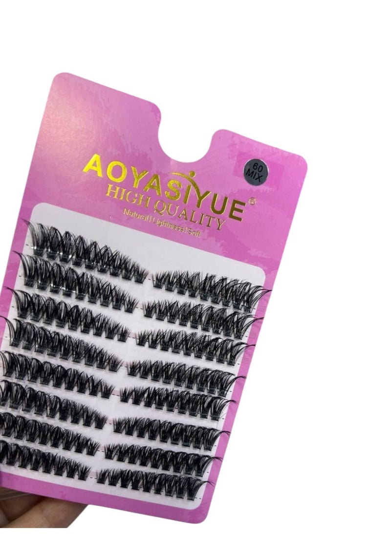 طقم رموش AOYASIYUE العنقودية (60 قطعة Mix) - أحجام متنوعة  احترافي - مظهر كثيف وجذاب - رموش DIY سهلة التركيب (طقم توفيري) - Image 1