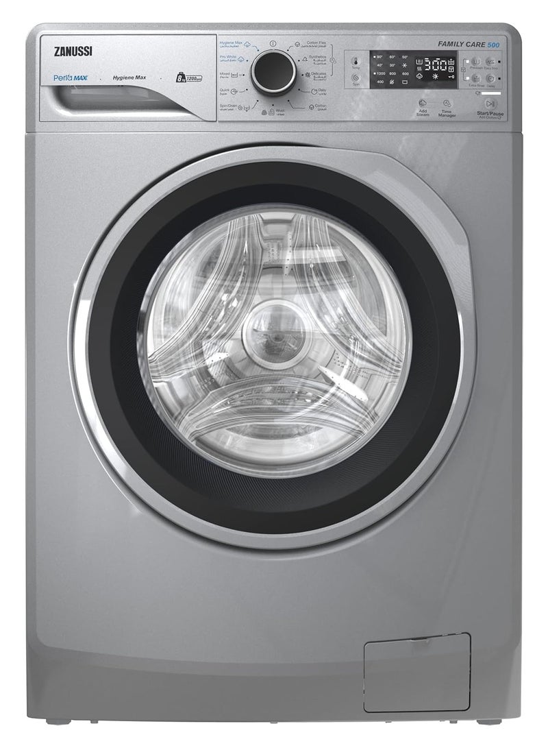 زانوسي غسالة ملابس زانوسي بيرلاماكس، 8 كجم، فضي- ZWF8240SS5