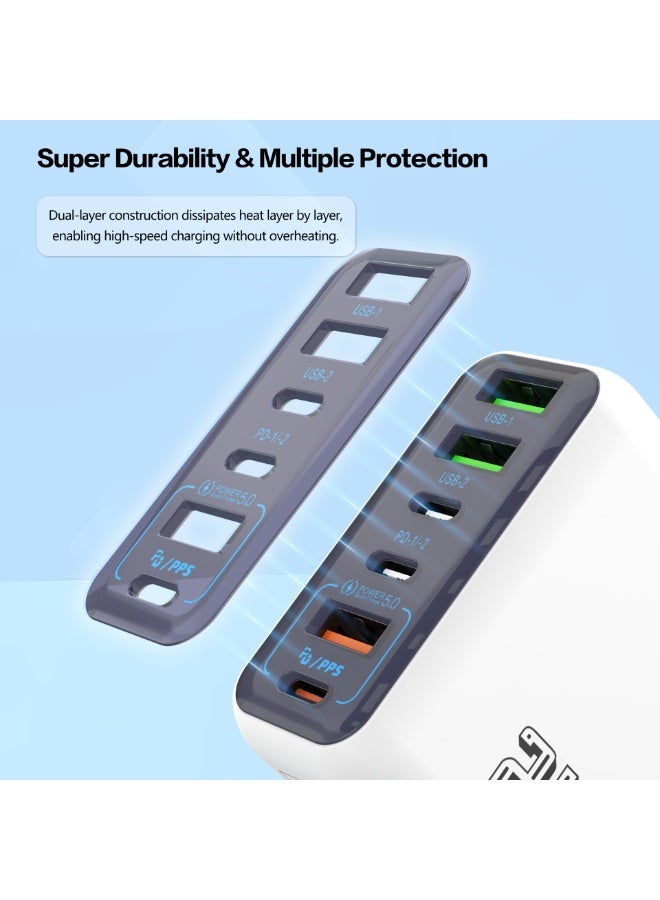 شاحن حائطي متعدد الوظائف فائق السرعة بقوة 240 وات، مزود بـ 6 منافذ، ومحول طاقة للسفر، باللون الأبيض - Image 2