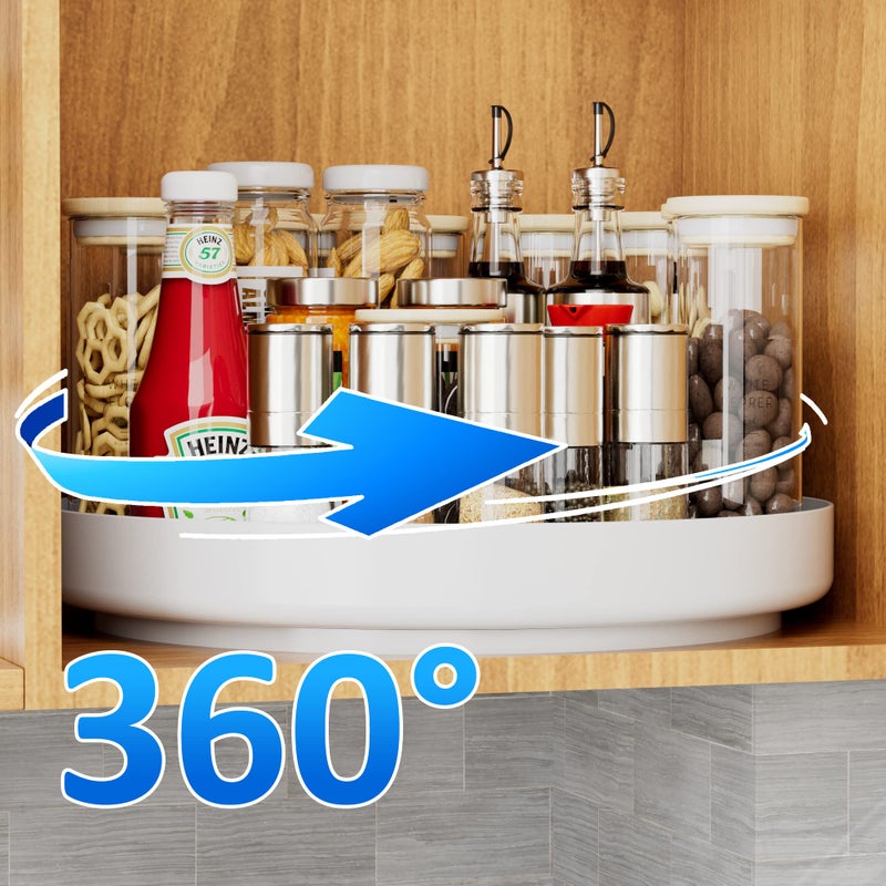 Ovicar Lazy Susan Cabinet Organizer - 13 inch Metal Turntable Lazy Susan for Kitchen Spice Rack Pantry Cupboard Bathroom Countertop Refrigerator Table Storage, White - Image 5