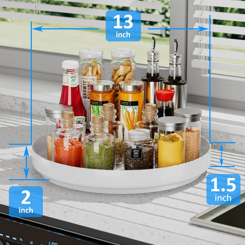 Ovicar Lazy Susan Cabinet Organizer - 13 inch Metal Turntable Lazy Susan for Kitchen Spice Rack Pantry Cupboard Bathroom Countertop Refrigerator Table Storage, White - Image 3