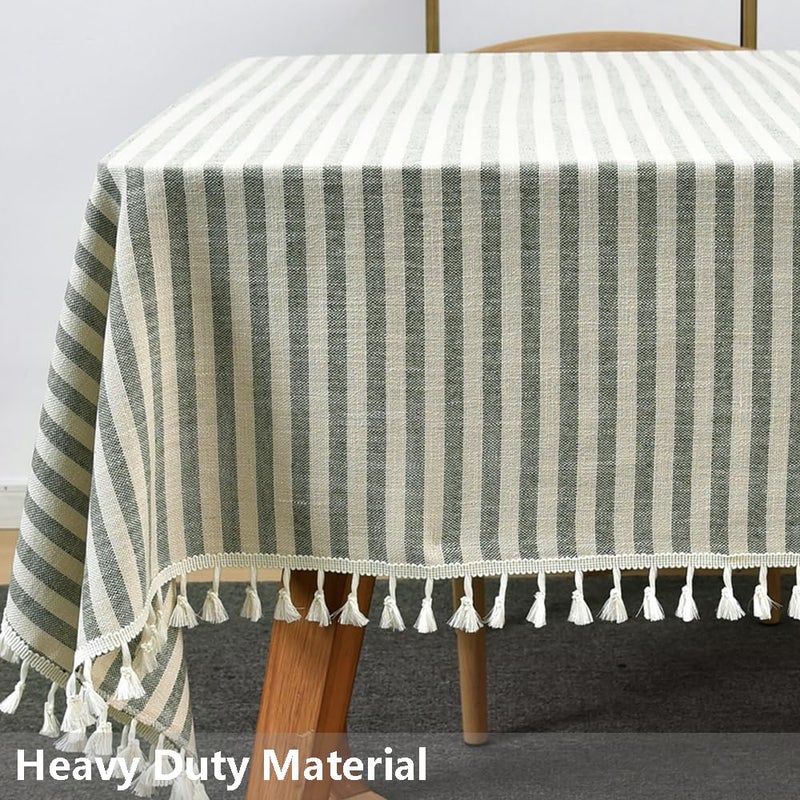 TruDelve Rectangle Cloth Tablecloths Olive Green Striped Tablecloth Boho Fabric Cotton Tablecloths Outdoor Table Cover Rectangle Tables (Green,70"x 55",Rectangular) - Image 2