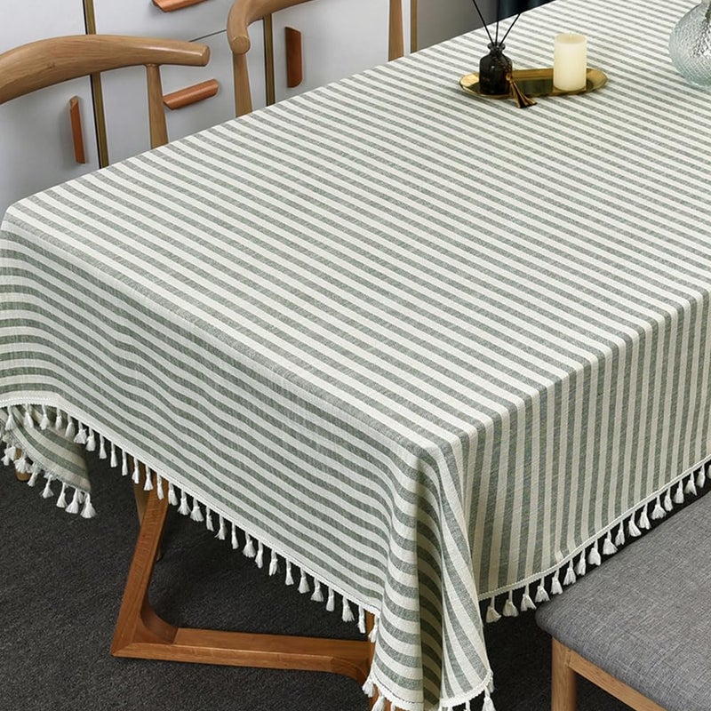 TruDelve Rectangle Cloth Tablecloths Olive Green Striped Tablecloth Boho Fabric Cotton Tablecloths Outdoor Table Cover Rectangle Tables (Green,70"x 55",Rectangular) - Image 1