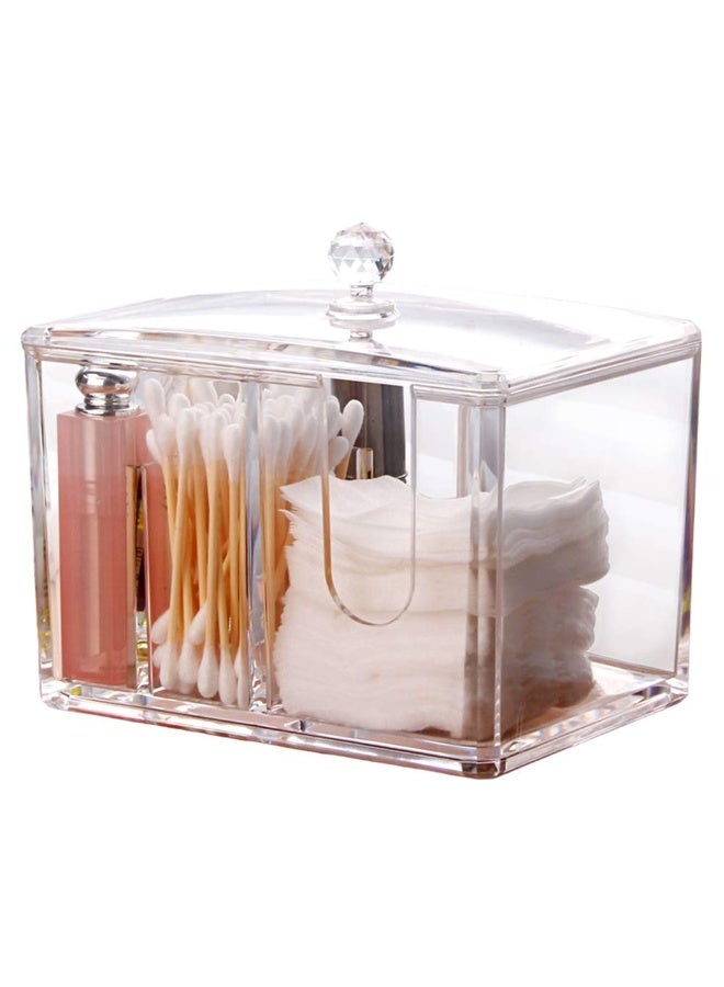 Watpot Qtip Cotton Pad Holder Dispenser Cotton Ball and Swab Storage with Lid Clear Acrylic Cotton Round Organizer, 4 Sections - Image 1