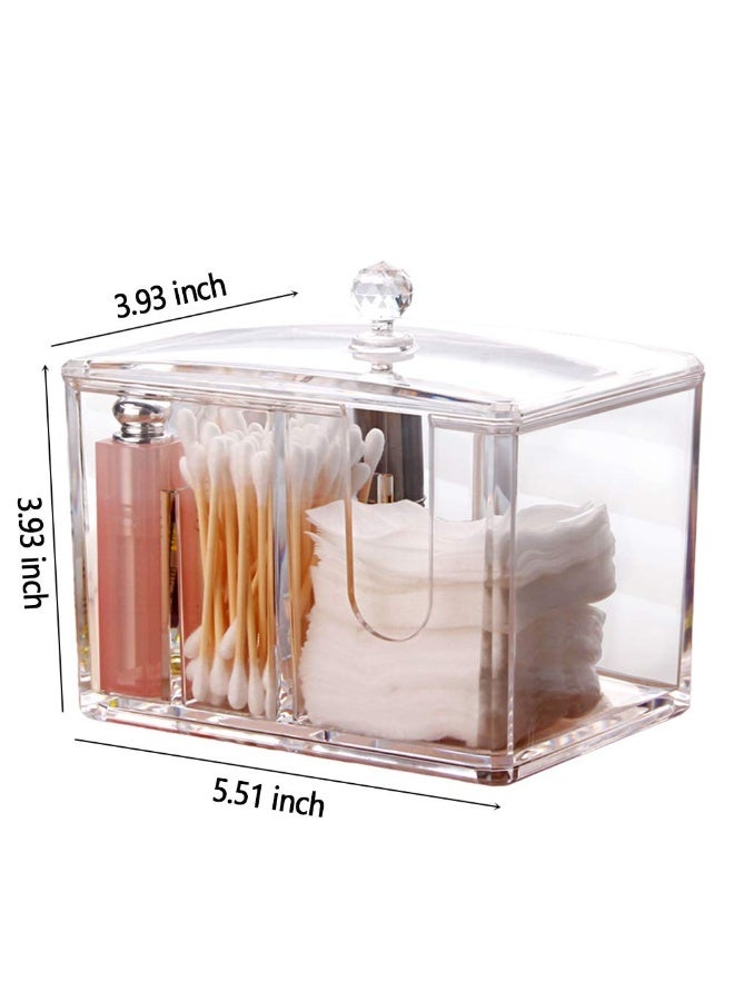 Watpot Qtip Cotton Pad Holder Dispenser Cotton Ball and Swab Storage with Lid Clear Acrylic Cotton Round Organizer, 4 Sections - Image 3