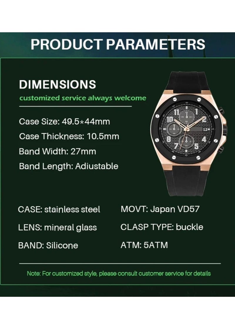 IIK Collection Men's hand watch with a black case with a stainless steel case, and a black silicone bracelet - Image 3