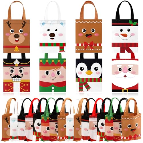 Photect 32 Pack Christmas Gift Bags with Handles Non woven Christmas Tote Goodie Bags for Kids Holiday Candy Santa Goody Gift Wrapping Xmas Party Favors Supplies - Image 1