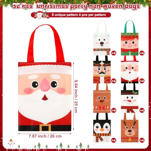 Photect 32 Pack Christmas Gift Bags with Handles Non woven Christmas Tote Goodie Bags for Kids Holiday Candy Santa Goody Gift Wrapping Xmas Party Favors Supplies - Image 3