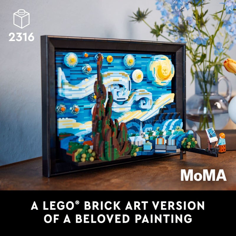 LEGO Ideas Vincent Van Gogh The Starry Night 21333 Building Blocks - Unique 3D Wall Art Home Décor Piece or Table Display with Artist Minifigure, Creative Building Crafts Set for Adults - Image 2