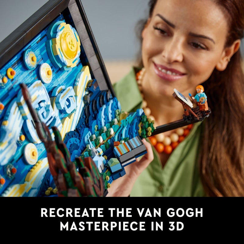 LEGO Ideas Vincent Van Gogh The Starry Night 21333 Building Blocks - Unique 3D Wall Art Home Décor Piece or Table Display with Artist Minifigure, Creative Building Crafts Set for Adults - Image 3