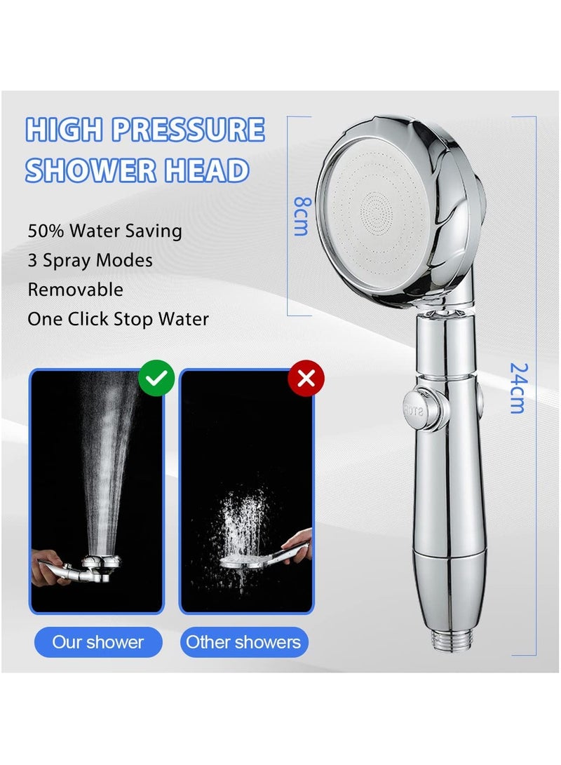 Zikra Shower Head, High Pressure Hand Held Showerhead, 360 Degree Rotating Water Saving Heads and Hose 2m Set with Pause Switch Adjustable Universal 3 Mode - Image 5