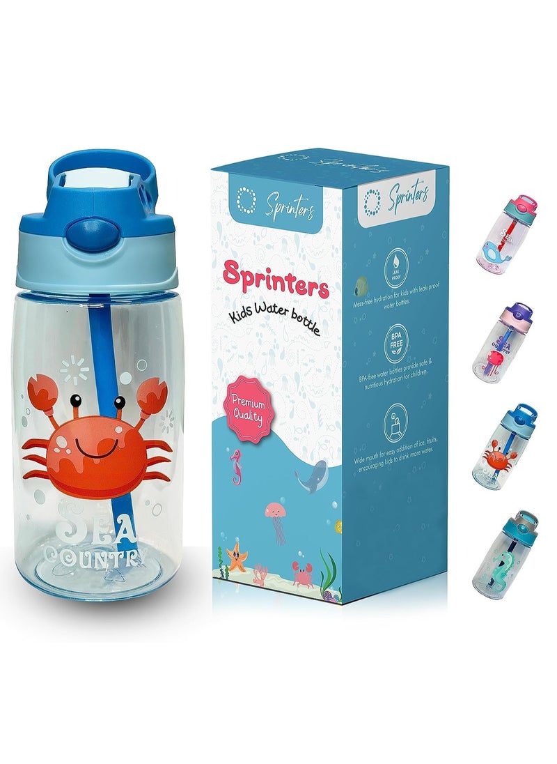 Sprinters Kids Water Bottle 15.2 OZ BPA-free Water Bottle For Kids With Straw Spill Kids Water Bottle for School, Travel & Picnic Reusable Baby Sipper, Toddler Cup Indoor-Outdoor Child (450 Ml, Blue)  - Image 1