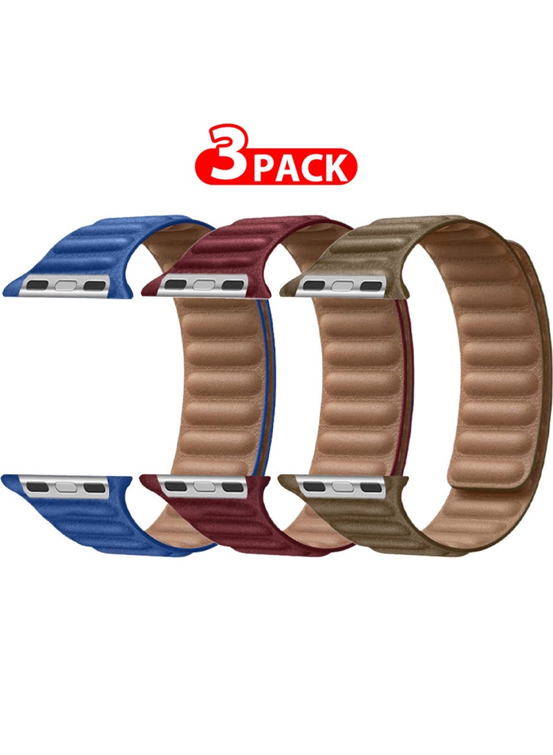 CATANES 3 Packs Replacement Band for Apple Watch Band 38mm 40mm 41mm (42mm Series 10) – Leather Link Strap Magnetic Loop Adjustable Bracelet - Image 2