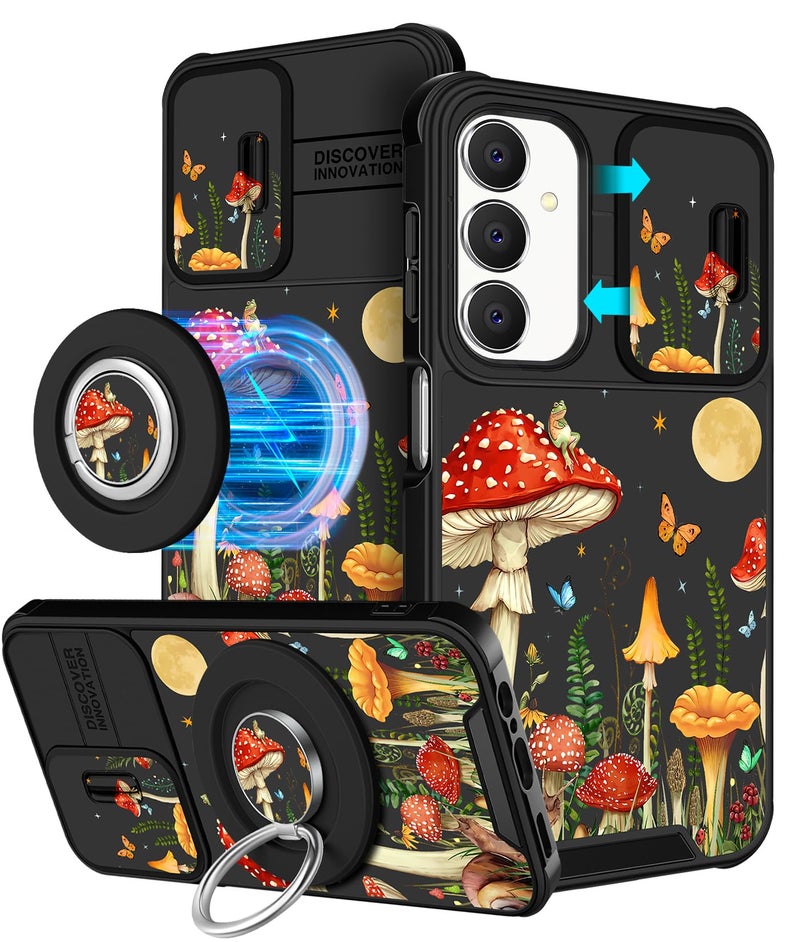 Funermei for Samsung Galaxy A15 5G Phone Case - [2in1] Women Girls Cute Phone Cover Girly Pretty Mushroom Camera Cover Compatible with MagSafe Ring Holder Stand for Samsung A15 5G Cases 6.5â€ - Image 1