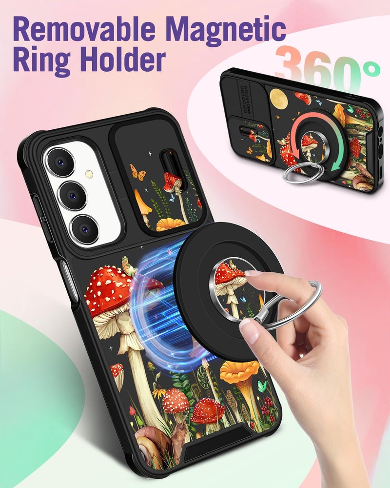 Funermei for Samsung Galaxy A15 5G Phone Case - [2in1] Women Girls Cute Phone Cover Girly Pretty Mushroom Camera Cover Compatible with MagSafe Ring Holder Stand for Samsung A15 5G Cases 6.5â€ - Image 5