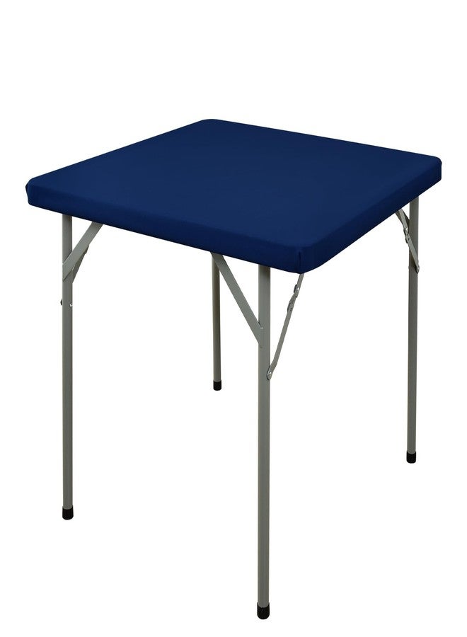 Nacuci Square Elastic Fitted Tablecloth, Windproof Polyester Table Cover, Scratch Resistant and Washable Table Cloth for Folding Tables, Picnic, Camping, Party (Navy Blue, 34"x34") - Image 1