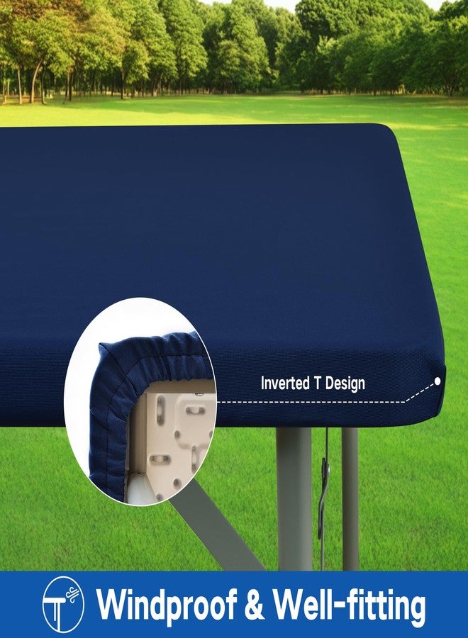 Nacuci Square Elastic Fitted Tablecloth, Windproof Polyester Table Cover, Scratch Resistant and Washable Table Cloth for Folding Tables, Picnic, Camping, Party (Navy Blue, 34"x34") - Image 3
