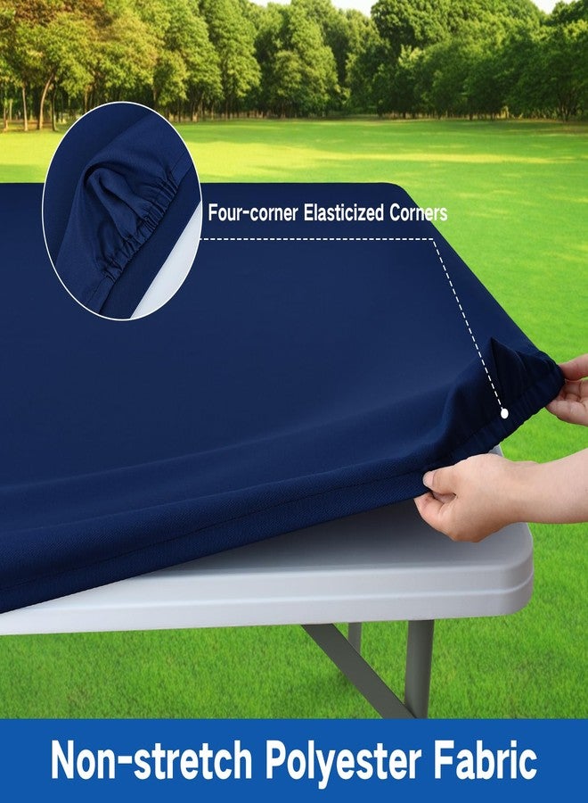 Nacuci Square Elastic Fitted Tablecloth, Windproof Polyester Table Cover, Scratch Resistant and Washable Table Cloth for Folding Tables, Picnic, Camping, Party (Navy Blue, 34"x34") - Image 2