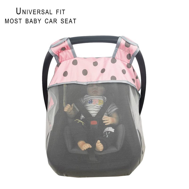DODO NICI Mosquito Net for Baby Car Seats â€“Car seat net for Newborn Carrier-Breathable mesh net for Infant Car Seats, Carrier, Elastic Edge, Kick Proof, Polka dot, White, Patent Design - Image 3