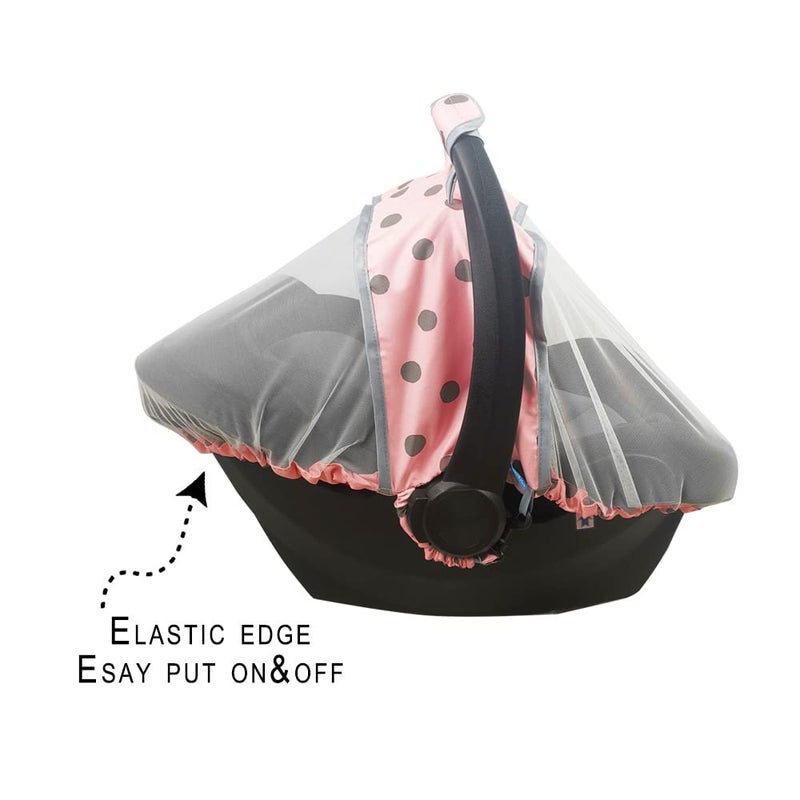 DODO NICI Mosquito Net for Baby Car Seats â€“Car seat net for Newborn Carrier-Breathable mesh net for Infant Car Seats, Carrier, Elastic Edge, Kick Proof, Polka dot, White, Patent Design - Image 4