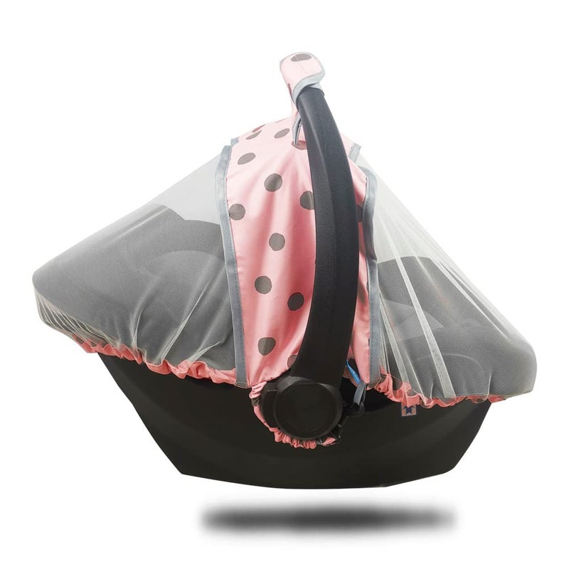 DODO NICI Mosquito Net for Baby Car Seats â€“Car seat net for Newborn Carrier-Breathable mesh net for Infant Car Seats, Carrier, Elastic Edge, Kick Proof, Polka dot, White, Patent Design - Image 1