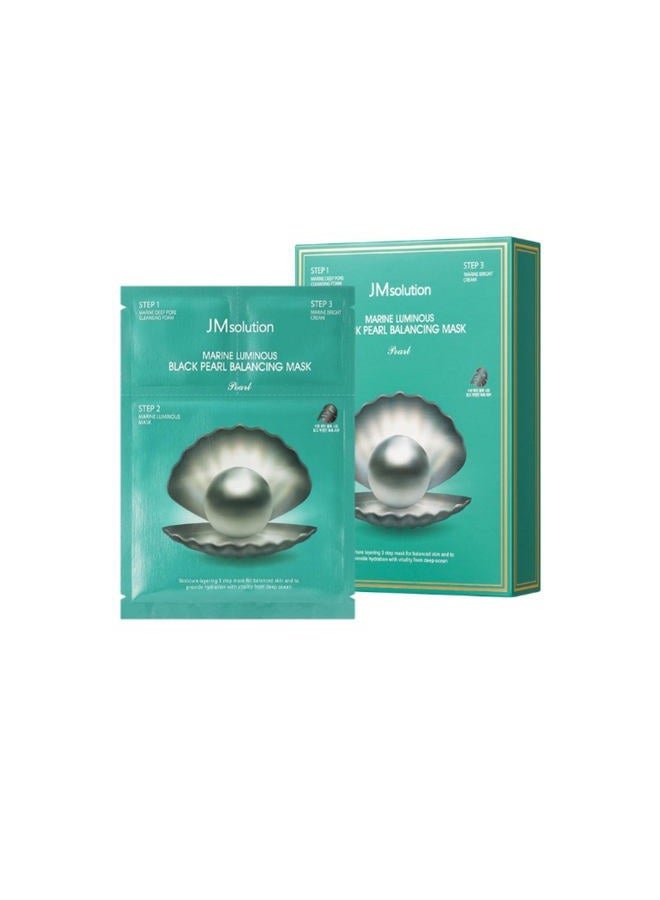 JMsolution Marine Luminous Black Pearl 3 Step Mask (10 Sets) | Bubble Cleanser + Black Sheet Mask + Finishing Cream | Oil & Moisture Balance Korean Skincare Set | K-Beauty Face Mask Kit - Image 1