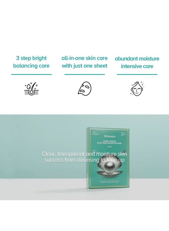 JMsolution Marine Luminous Black Pearl 3 Step Mask (10 Sets) | Bubble Cleanser + Black Sheet Mask + Finishing Cream | Oil & Moisture Balance Korean Skincare Set | K-Beauty Face Mask Kit - Image 3