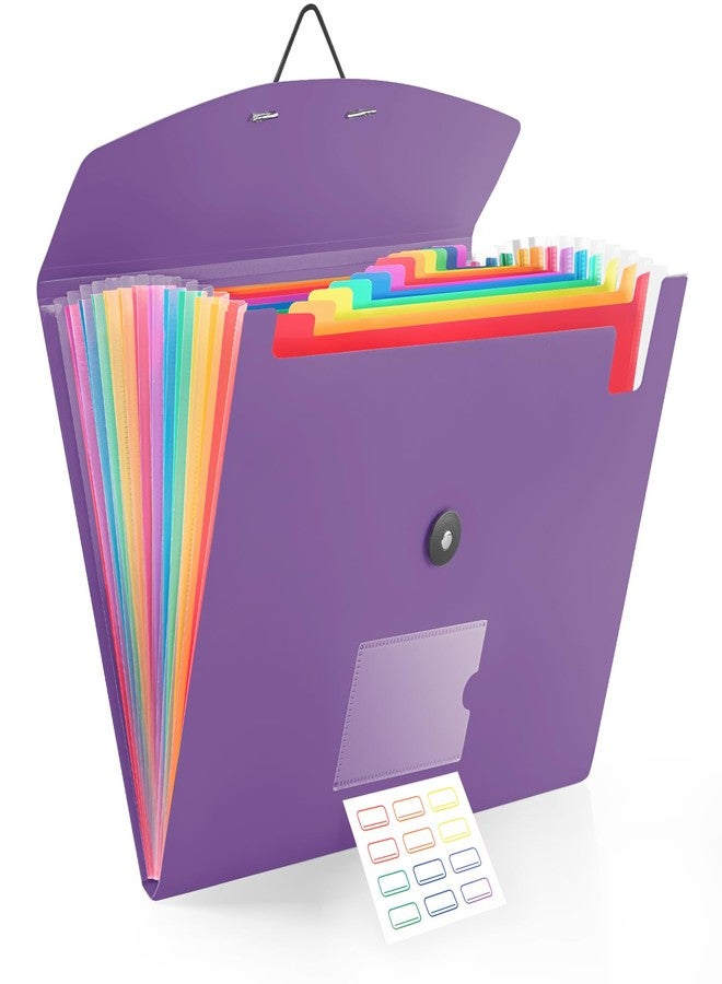RIEJIN 13 Pocket Accordion File Organizer with Elastic Closure, Expanding File Folder for Letter Size A4 Papers, Ideal for Home, Office Supplies, College Essentials - Purple - Image 1