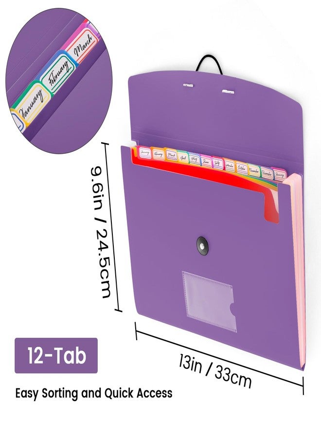 RIEJIN 13 Pocket Accordion File Organizer with Elastic Closure, Expanding File Folder for Letter Size A4 Papers, Ideal for Home, Office Supplies, College Essentials - Purple - Image 2