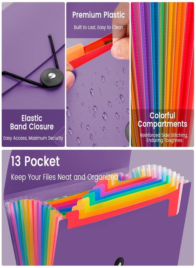 RIEJIN 13 Pocket Accordion File Organizer with Elastic Closure, Expanding File Folder for Letter Size A4 Papers, Ideal for Home, Office Supplies, College Essentials - Purple - Image 3