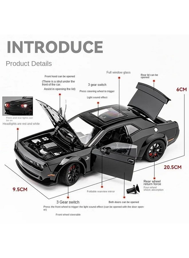 Magicwand® 1:24 Scale Die-Cast Metal Dodge SRT Hellcat Car【Large】 with 4 Openable Doors,Lights & Music & Working Steering【Charcoal Black】【Pack of 1】 - Image 2