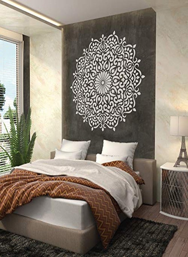 Nakleo استنسل جداري بلاستيكي قابل لإعادة الاستخدام من ناكليو // هندسي - ماندالا رقم 3 - حلزوني - زهرة - نقاط // قالب مايلر فني حرفي (قطر 23.2 بوصة) - Image 2