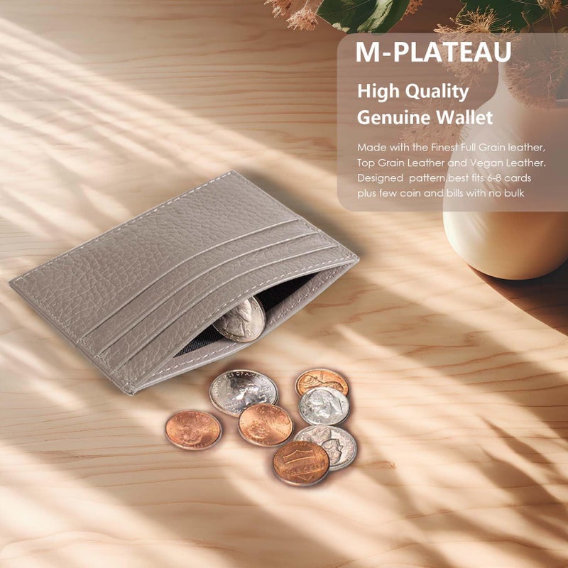M-Plateau Credit Card Wallet, Super Slim Card Holder, Genuine Leather Wallet for Man and Women with 6 Card Slots and 1 Pocket (Khaki) - Image 4